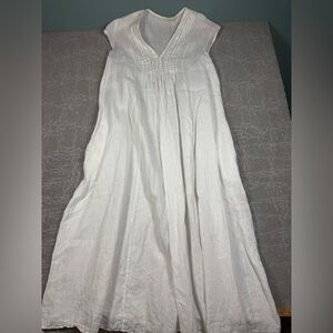 JS Millenium White Made In Italy 100% Linen Boho Midi Dress Beachy Read below